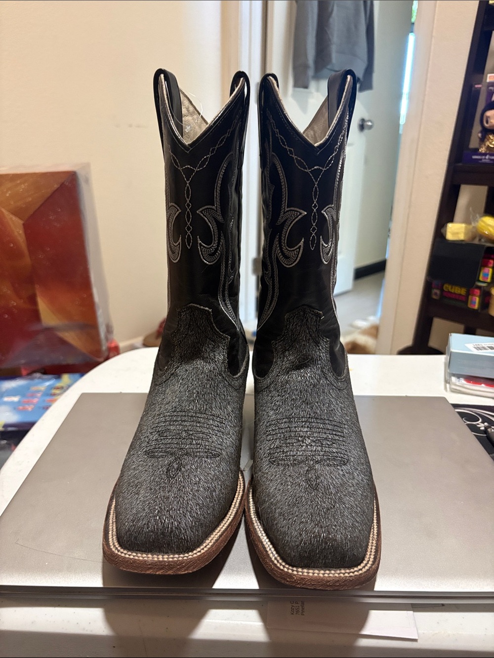 Laredo Black Shaft with Gray Hair-On Toe Western Boots